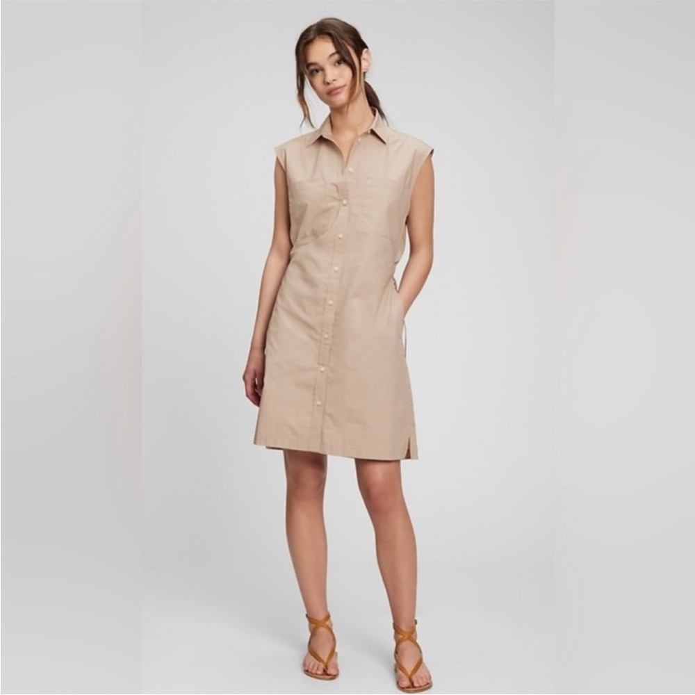 100% cotton GAP Beige Sleeveless Button-Down Dress